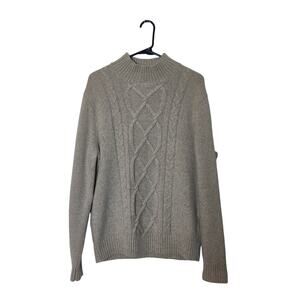 Banana Republic Wool Blend Mock Neck Cable Neck Sweater Medium Stone Gray